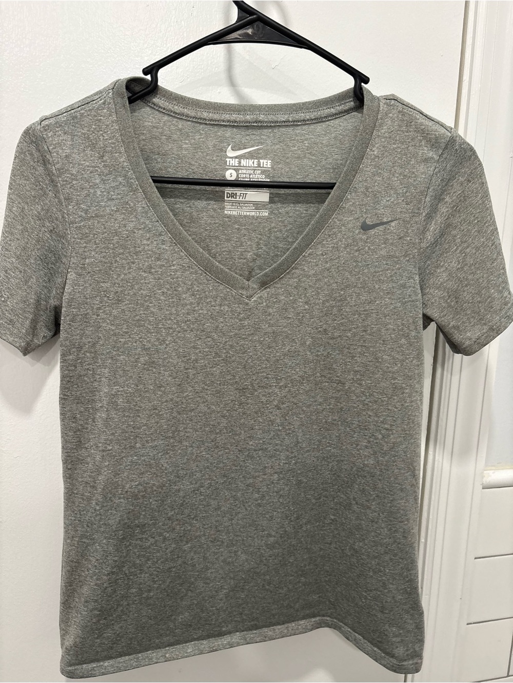 Nike Women's Gray V-Neck Dri-FIT Short Sleeve Tee